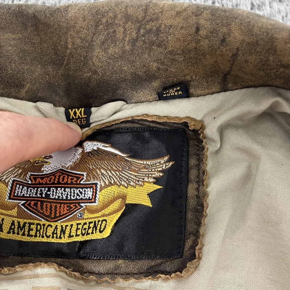 Vintage Harley-Davidson Jacket Mens 2XL Beige Canvas Leather Bomber Motorcycle